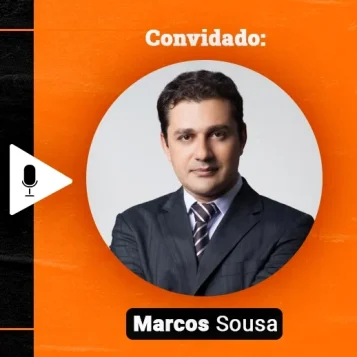 Podcast Papo de Vendedor episódio cinco. Imagem nas cores laranja e preta, com a foto do convidado Marcos Sousa, à direita,e o título do episódio, à esquerda, PNL em Vendas! Ganhando a confiança do cliente com técnicas de RAPPORT!