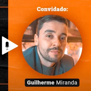 Podcast Papo de Vendedor episódio 13. Imagem nas cores laranja e preta, com a foto do convidado, Guilherme Miranda, à direita, e o título do episódio, à esquerda, SPIN Selling! Investigando as Necessidades do Cliente! feat Guilherme Miranda.