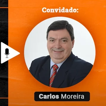 Podcast Papo de Vendedor episódio 22. Imagem nas cores laranja e preta, com a foto do convidado, Carlos Moreira, à direita, e o título do podcast, à esquerda, Finanças para Vendedores! feat Carlos Moreira & MORCONE Consultoria.