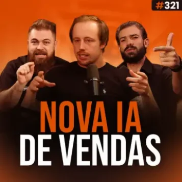 Capa do podcast Papo de Vendedor na cor laranja com a foto do convidado, Matheus Weigand, ao centro. Branco, cabelo liso, castanho claro, brigode e camisa preta. Ao lado, os hosts, Daniel Mestre e Leandro Munhoz. Abaixo, o título, na cor laranja e branca, Nova IA de Vendas, sobre CRM com inteligência artificial, Como a Inteligência Artificial Está Libertando Vendedores do CRM.